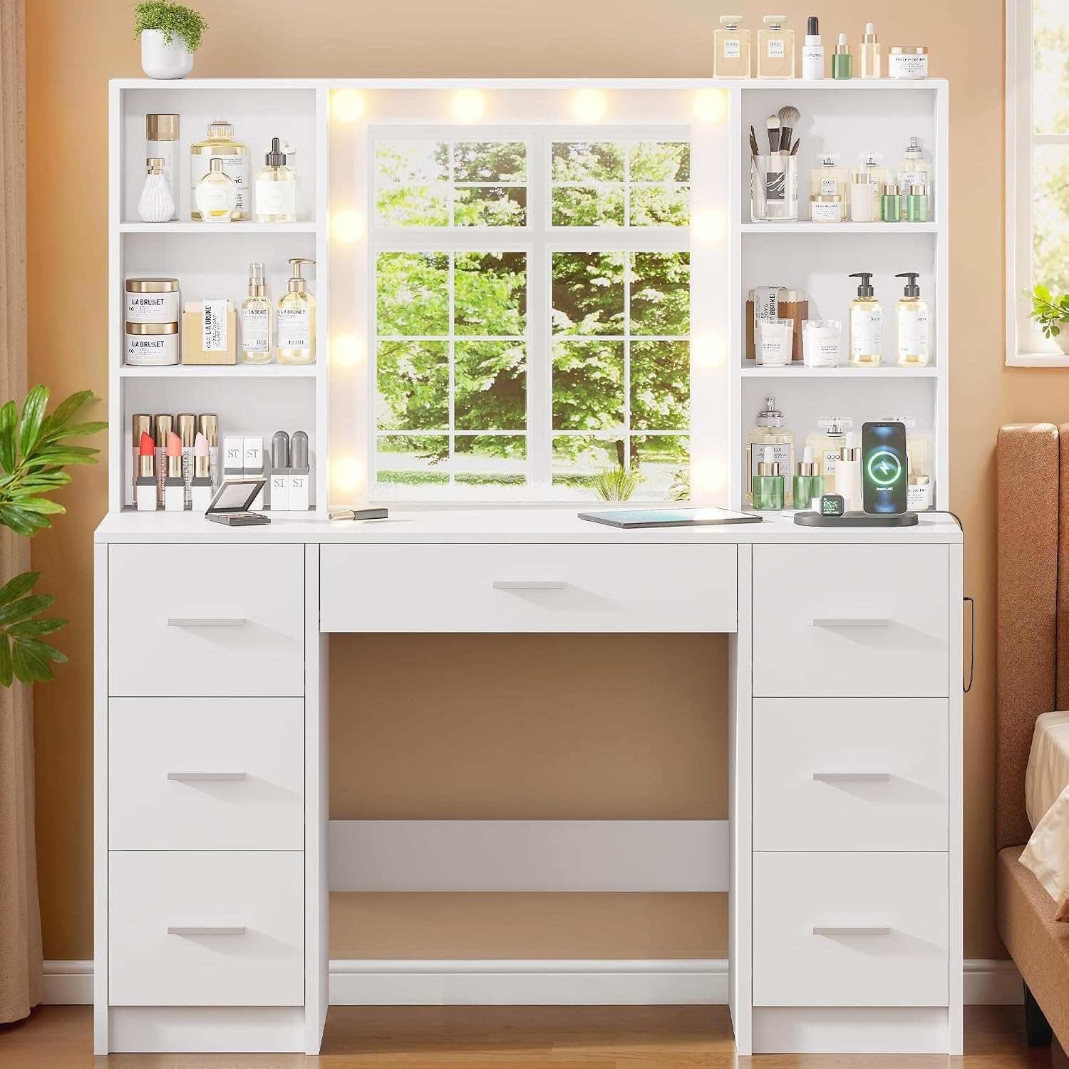 Home Outlet Bathroom Vanity - طاولة تجميل كبيرة مع مرآة LED